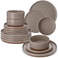 18-Piece Dinner Set for 6 Stoneware Plates Cereal Dishwasher Microwave Safe Raised Edge Minimalist