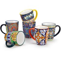 A set of 6 handle-equipped 360-milliliter ceramic coffee cups, suitable for tea, milk and cappuccino