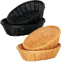 4 Piece Wicker Rattan Baskets for Bread Fruits Vegetables Handwoven Brown Black