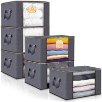 Set Of 6 90L Foldable Clothes Storage Bags w/ Lid Handle Transparent Window for Comforters