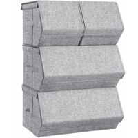 Storage Box Set 4 Stackable Magnetic Closures Fabric Metal Frame For Clothes Books