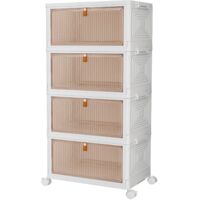 Set Of 4 Stackable Storage Boxes With Lid Wheels Drawers Front Door 23L Capacity