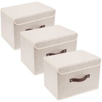 Storage Box With Lid Fabric Washable 38X25X25Cm Set Of 3 Organize Clutter Durable Foldable Stackable