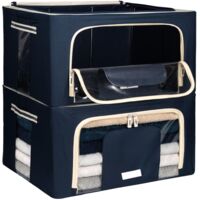 2x24L Clothes Storage Bags Zipper Metal Frame Stackable Sturdy Oxford 600D Moisture Resistant Duvet