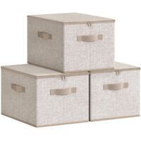 Foldable Storage Boxes With Lids Handles 3 Pack Large Capacity Non-woven Fabric for Clothes Shoes