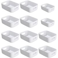 12 Plastic Storage Baskets Set Stackable With Handles For Kitchen Closet Office