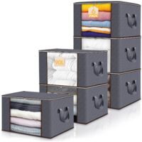 Set of 6 90L Collapsible Storage Bags w/ Reinforced Handles & Transparent Window for Blankets Toys