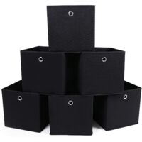Set Of 6 Folding Storage Boxes With Finger Hole Reinforced Bottom Cardboard Non-Woven Fabric