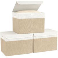 3 Pack Collapsible Fabric Storage Boxes with Lids Handles for Clothes Toys Wardrobe Bedroom Office