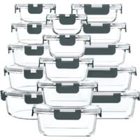 30 Piece Glass Food Storage Containers Set Airtight Quick Lock Lids Microwave Oven Safe