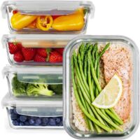Glass Lunch Boxes 5 Pack Click Lock Leak Proof Meal Prep Oven Microwave Safe