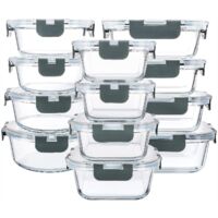 12 Pack Glass Storage Containers with Lids Borosilicate Airtight Microwave Oven Safe