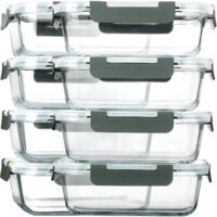 8 Pack Glass Food Storage Containers Airtight Lids BPA Free Microwave Oven Freezer Dishwasher Safe