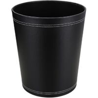 Leather PU Wood Waste Paper Bin Multifunctional for Office Bathroom Kitchen Sturdy Durable