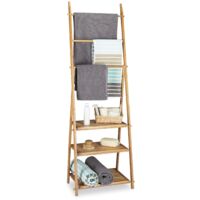 Free Standing Towel Rack 3 Drying Bars 3 Storage Shelves Foldable Quick Assemble Bathroom