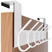 White Door Coat Rack with 6 Double Hooks Stainless Steel Hanging for Entryway Bathroom Bedroom