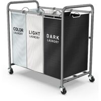 3-Section Laundry Sorter with Wheels, Large Capacity Removable Bags, Lockable Wheels, Easy Assembly