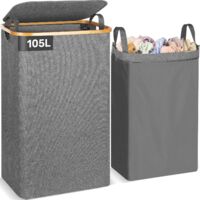 105L Laundry Basket with Lid Foldable Removable Bag Stable Durable Easy Install Portable