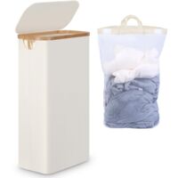 63L Narrow Laundry Basket with Lid Foldable Bin Handles Removable Bag