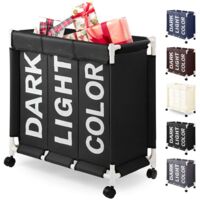 Triple Compartment Laundry Basket with Wheels 90L Oxford Fabric Lid Multifunction Storage