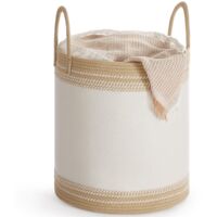 Laundry Hamper 60L Basket With Lid Cotton Rope Handle Drawstring Clothes Blankets Stable Breathable
