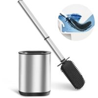 Silicone Toilet Brush Stainless Steel Holder Deep Cleaning Floor Wall Mount