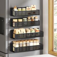 Magnetic Spice Rack Set 4 Shelves No Drilling Strong Hold Kitchen Organizer