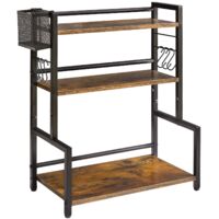 3 Tier Spice Rack with Metal Basket 6 Hooks Kitchen Bathroom Organizer