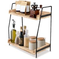 2 Tier Wooden Spice Rack Stainless Steel Kitchen Storage Organizer Space Saver