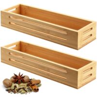 2 X Bamboo Kitchen Spice Racks Wall Mount Storage for Cupboards