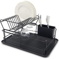 Two Tier Dish Drainer Removable Cutlery Holder Drip Tray Sturdy Steel Wire Organizer