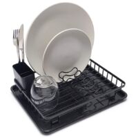 Compact Dish Drainer with Water Tray Cutlery Basket Steel