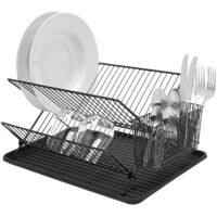 Foldable 2-Tier Sink Drainer Rack with Cutlery Holder Drip Tray