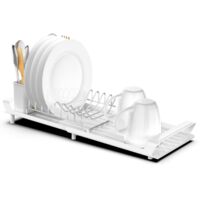 Stainless Steel Extendable Dish Drainer with Utensil Holder Foldable Kitchen Dish Drying Rack