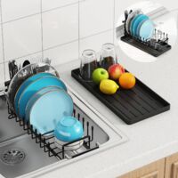 Extendable Small Dish Drainer Stainless Steel with Cutlery Holder Compact Kitchen Sink Drying Rack