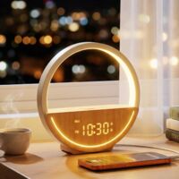Bedside Lamp Alarm Clock Dawn Simulator Touch Night Light USB Charging 20 Sounds Dual Alarm