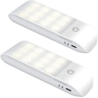 Rechargeable LED Night Light 2 Pack Motion Sensor Auto On Off Closet Magnetic Strip Warm White
