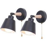 Set Of 2 Retro Industrial Wood Metal Wall Sconces E27 Adjustable Lamp For Bedroom Entrance Living