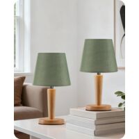 Wooden Bedside Lamp Set of 2 Linen Shade 3 Color Temp Memory E27 LED for Bedroom Living Room Office