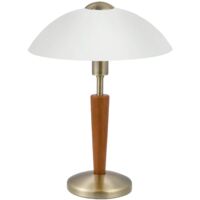 Solo 1 Table Lamp Touch Dimmer Walnut Wood Burnished Steel Satin White Glass E14 Socket