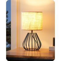 Modern Table Lamp: Linen Shade, Metal Base, E14 LED 2700K Warm White for Bedroom Office Living Room