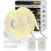 2 Pieces 2M COB LED Motion Sensor Strip Lights Rechargeable 2200mAh Dimmable