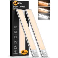 Rechargeable Motion Sensor LED Cabinet Lights 3 Colors 5 Brightness 4 Modes 2 Pack