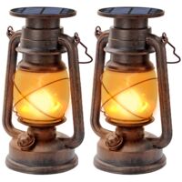 Outdoor Solar Lantern 2-Piece Vintage LED Flame Effect Waterproof Hanging Camping Garden Porch Party