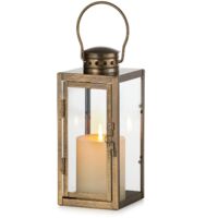 Vintage Distressed Metal Lantern Glass Candle Holder Indoor Outdoor