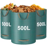 Garden Waste Sacks 500L Heavy Duty 3 Pack Reusable Foldable Recycling Bags w/ Handles for Leaves