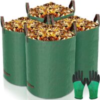 4 Pack 272L Foldable Reusable Garden Waste Bags with Handles + Gardening Gloves