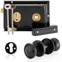 Black Rim Lock Set with Plastic Knobs Rosettes for Barn Doors Gates Sheds