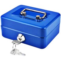 Portable Metal Money Box with Key Lock Double Layer Removable Tray Sturdy Handle