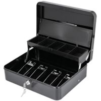 Lockable Cash Box with Compartments Cylinder Lock Carry Handle Steel
